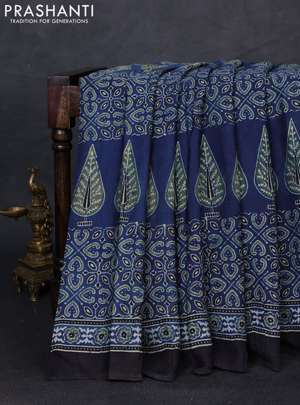 Modal silk saree indigo blue and black with allover ajrakh prints and printed border