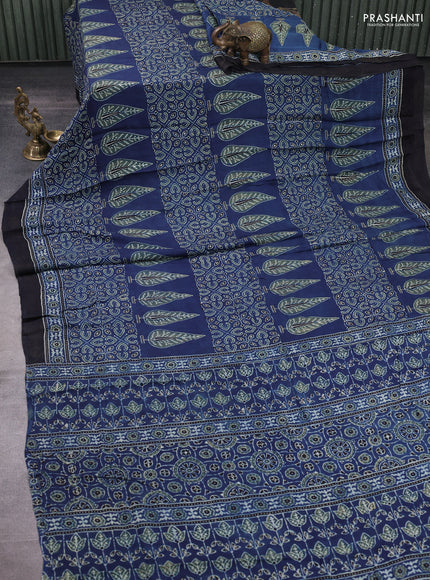 Modal silk saree indigo blue and black with allover ajrakh prints and printed border