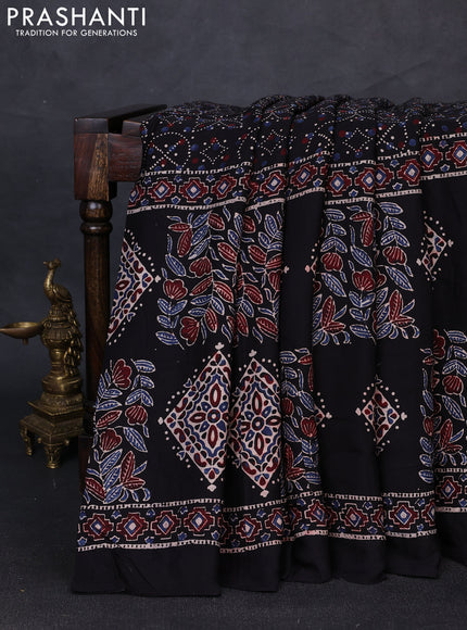 Modal silk saree black with allover ajrakh prints and printed border