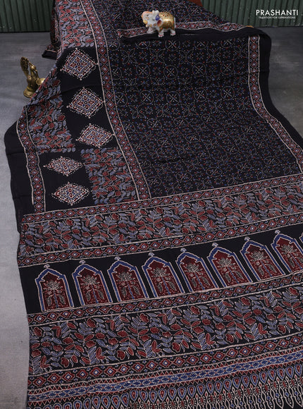 Modal silk saree black with allover ajrakh prints and printed border