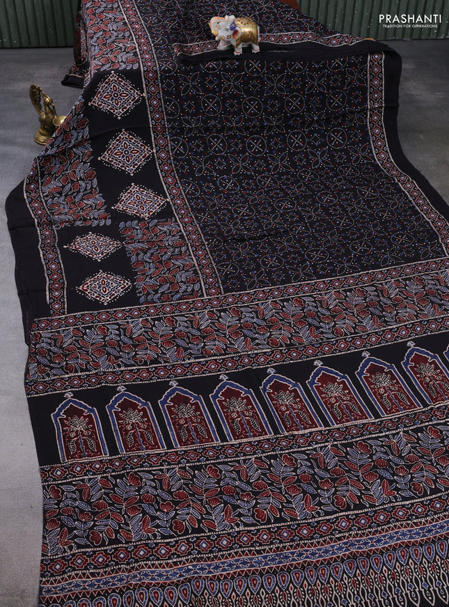 Modal silk saree black with allover ajrakh prints and printed border
