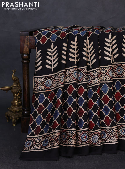 Modal silk saree black with allover ajrakh prints and printed border