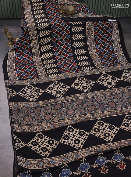 Modal silk saree black with allover ajrakh prints and printed border