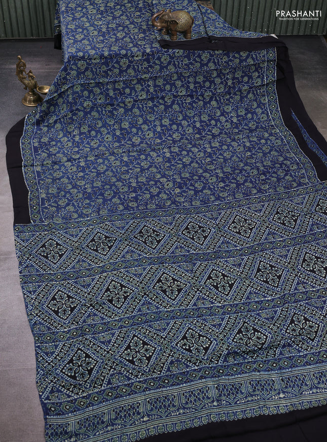 Modal silk saree indigo blue and black with allover ajrakh prints and printed border