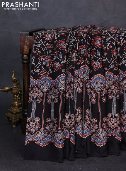 Modal silk saree black with allover ajrakh prints and printed border