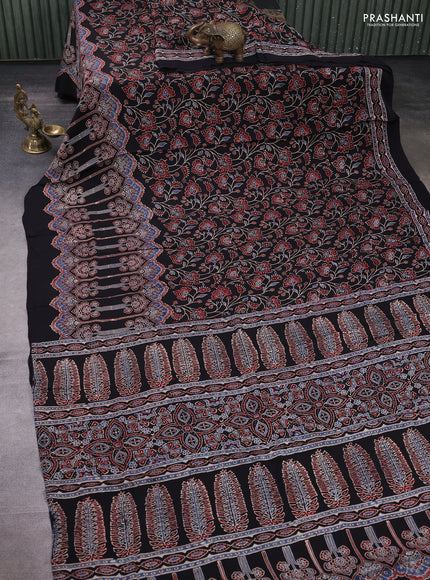 Modal silk saree black with allover ajrakh prints and printed border