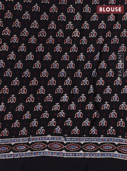 Modal silk saree black with allover ajrakh prints and printed border