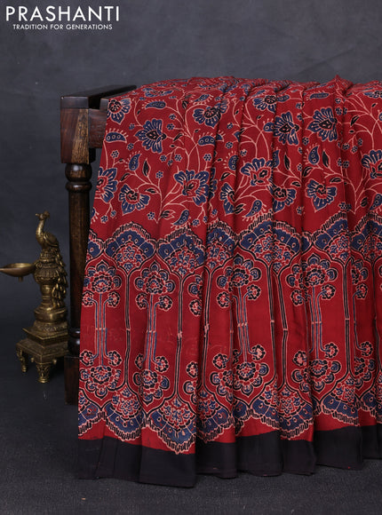 Modal silk saree maroon and coffee brown with allover ajrakh prints and printed border