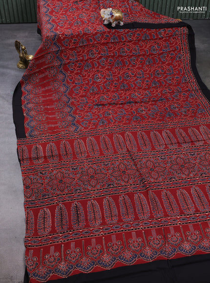 Modal silk saree maroon and coffee brown with allover ajrakh prints and printed border