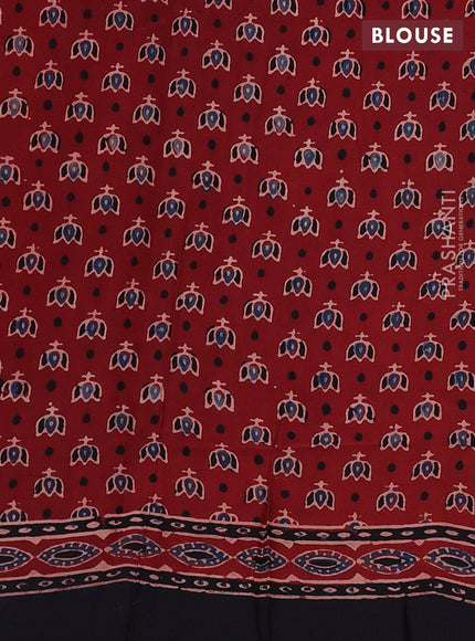 Modal silk saree maroon and coffee brown with allover ajrakh prints and printed border