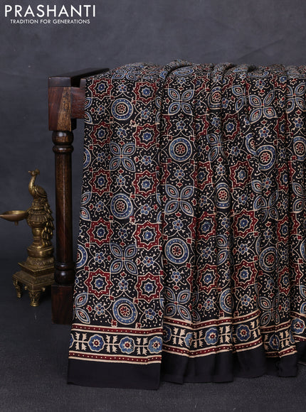 Modal silk saree black with allover ajrakh prints and printed border