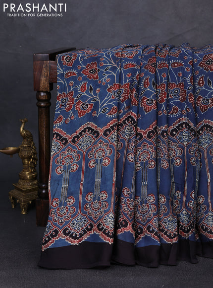 Modal silk saree indigo blue and black with allover ajrakh prints and printed border