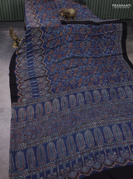 Modal silk saree indigo blue and black with allover ajrakh prints and printed border