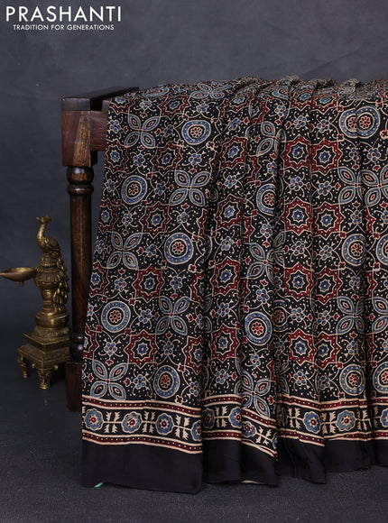Modal silk saree black with allover ajrakh prints and printed border