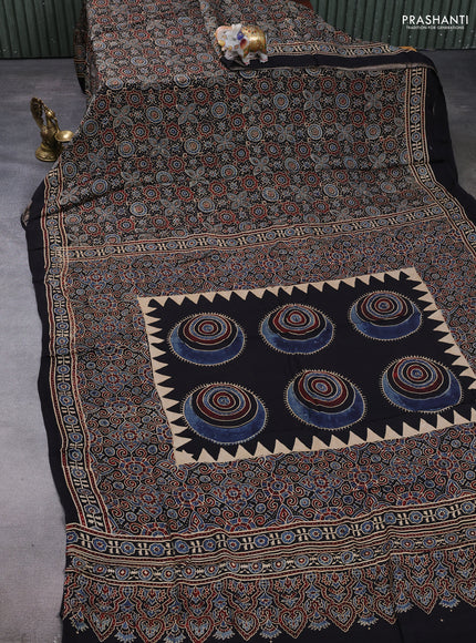 Modal silk saree black with allover ajrakh prints and printed border