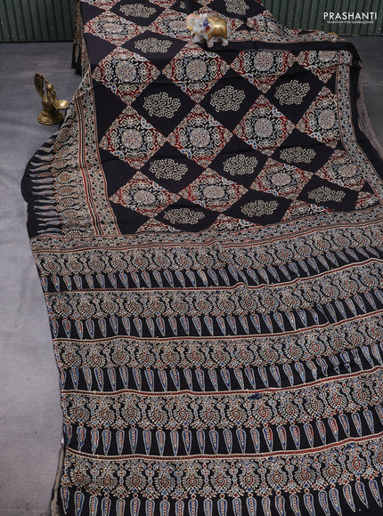 Modal silk saree black with allover ajrakh prints and printed border