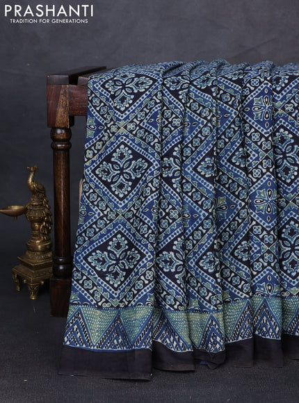 Modal silk saree indigo blue and black with allover ajrakh prints and printed border