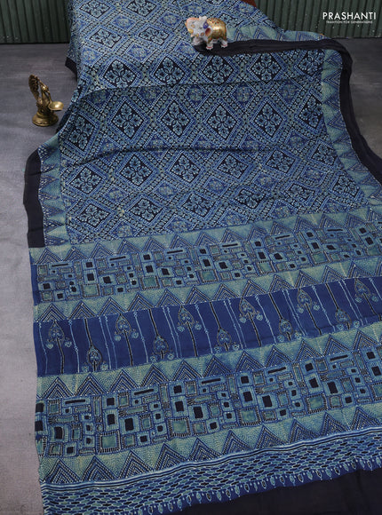 Modal silk saree indigo blue and black with allover ajrakh prints and printed border