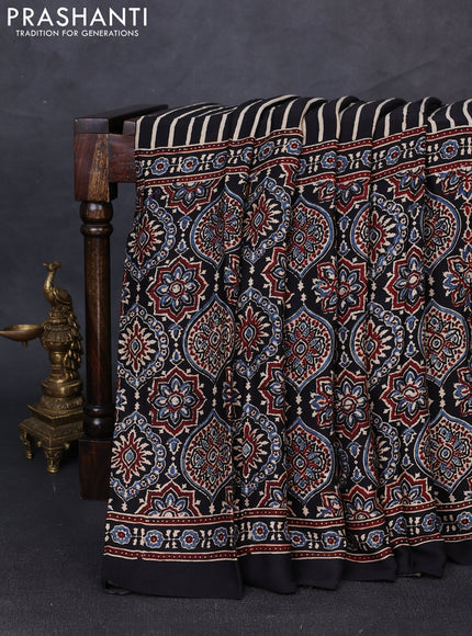 Modal silk saree black with allover ajrakh prints and printed border