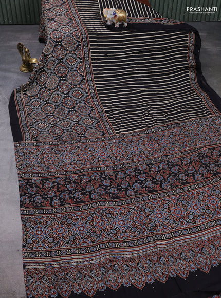 Modal silk saree black with allover ajrakh prints and printed border