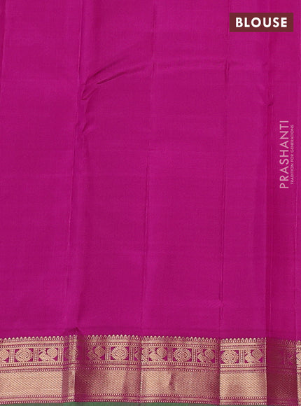 Pure kanchipuram silk saree dual tone pinkish yellow and dark magenta pink with allover vairaosi pattern & zari buttas and zari woven border