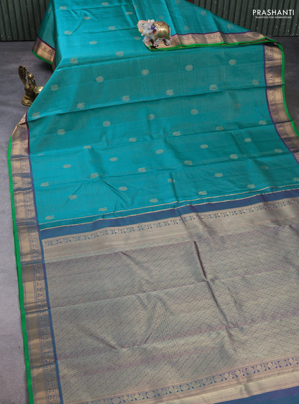 Pure kanchipuram silk saree teal green and wine shade with allover vairaosi pattern & zari buttas and zari woven border