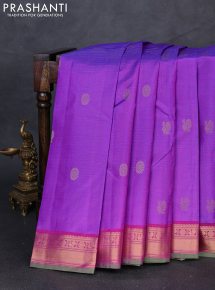 Pure kanchipuram silk saree purple and magenta pink with allover vairaosi pattern & zari buttas and zari woven border