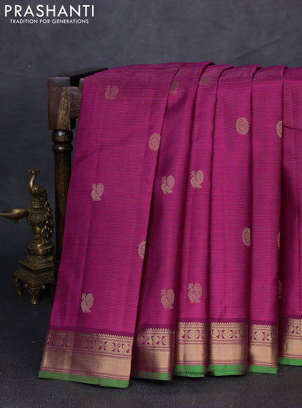 Pure kanchipuram silk saree magenta pink with allover vairaosi pattern & zari buttas and zari woven border