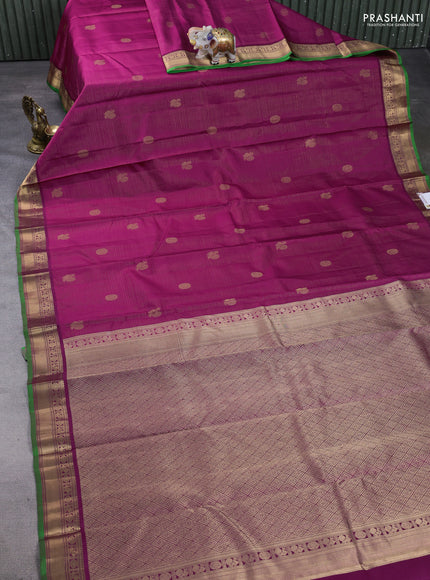 Pure kanchipuram silk saree magenta pink with allover vairaosi pattern & zari buttas and zari woven border