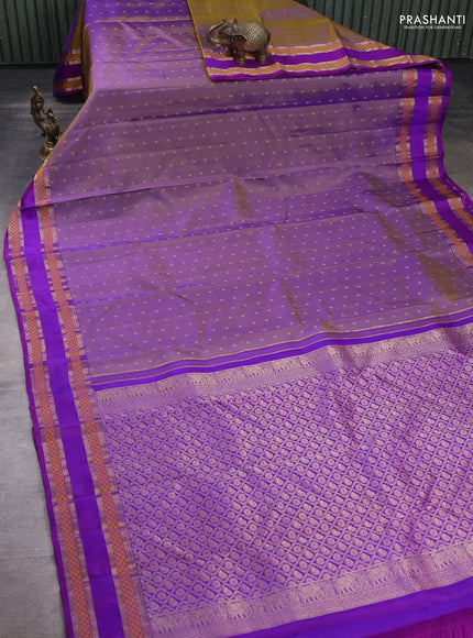 Pure kanchipuram silk saree dual tone purple and purple with allover zari woven buttas and rettapet zari woven border