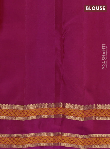Pure kanchipuram silk saree rustic orange and purple with allover zari woven buttas and rettapet zari woven border