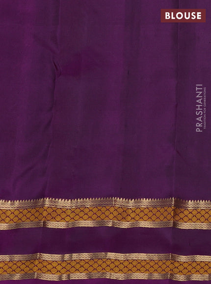 Pure kanchipuram silk saree mehendi green and purple with allover zari woven buttas and rettapet zari woven border