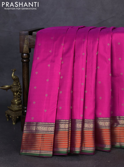 Pure kanchipuram silk saree pink and dark magenta pink with allover zari woven buttas and zari woven border