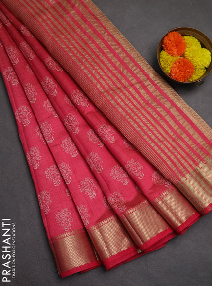 Semi raw silk saree pink with allover butta prints and zari woven border