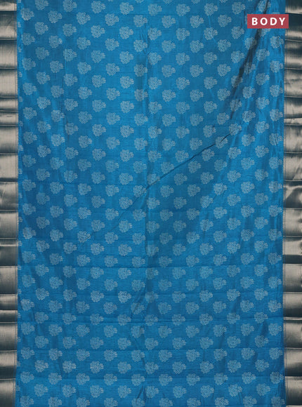 Semi raw silk saree cs blue with allover butta prints and zari woven border
