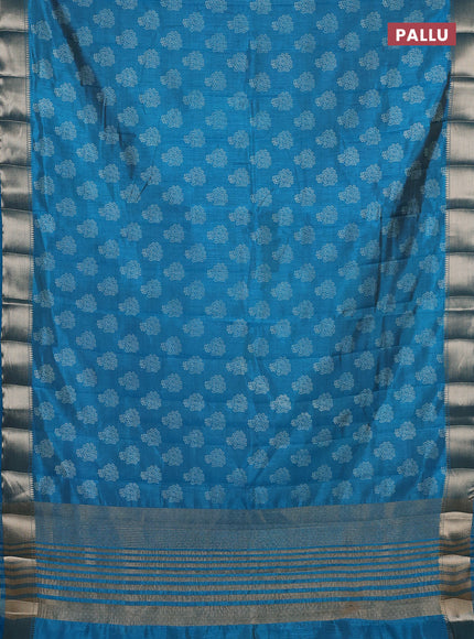 Semi raw silk saree cs blue with allover butta prints and zari woven border