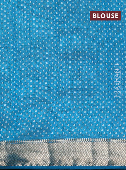 Semi raw silk saree cs blue with allover butta prints and zari woven border