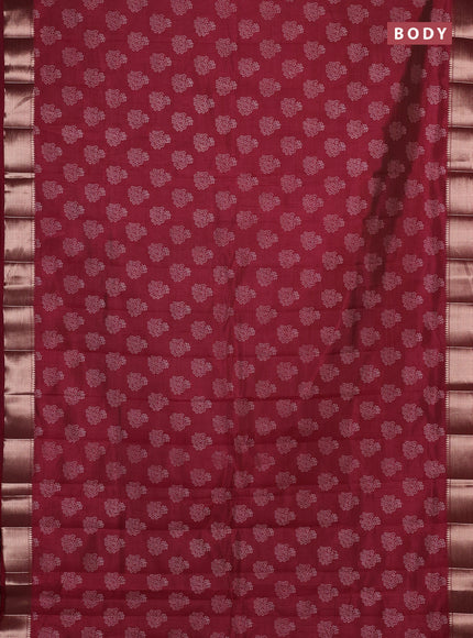 Semi raw silk saree maroon with allover butta prints and zari woven border