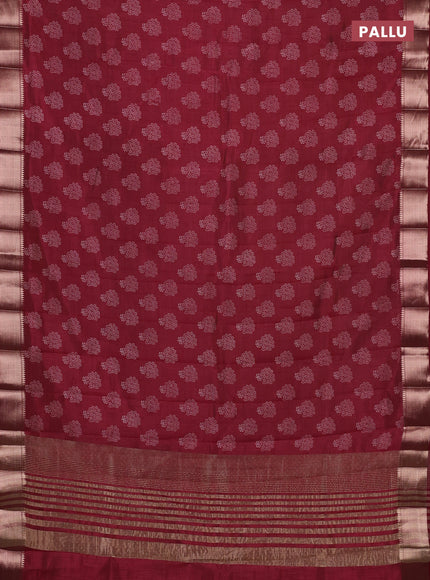 Semi raw silk saree maroon with allover butta prints and zari woven border