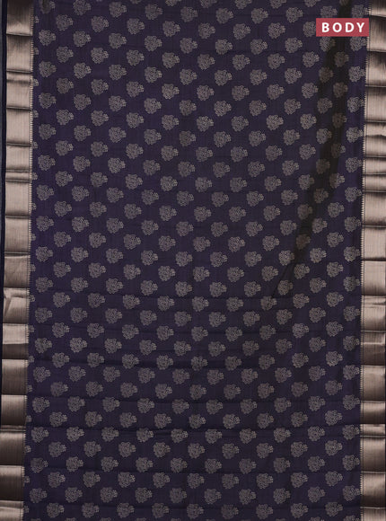 Semi raw silk saree navy blue with allover butta prints and zari woven border