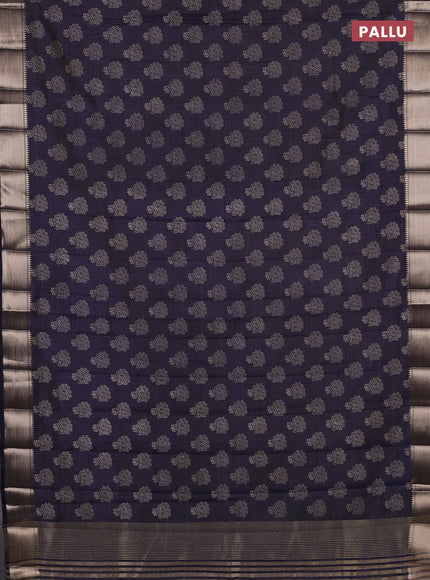 Semi raw silk saree navy blue with allover butta prints and zari woven border