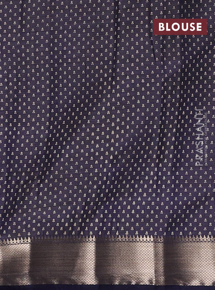 Semi raw silk saree navy blue with allover butta prints and zari woven border