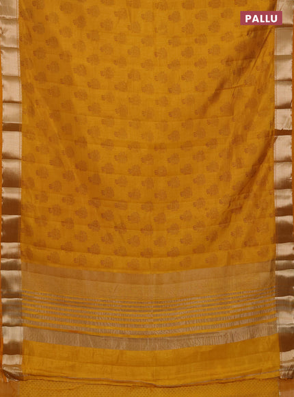 Semi raw silk saree mustard yellow with allover butta prints and zari woven border