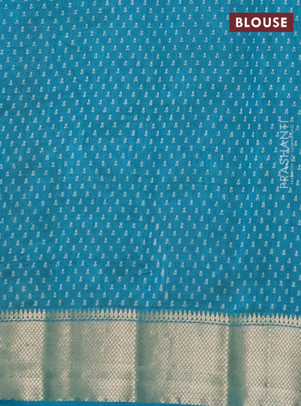 Semi raw silk saree teal blue with allover butta prints and zari woven border
