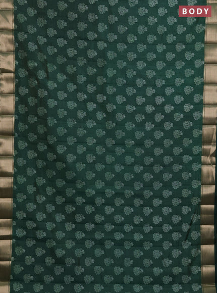 Semi raw silk saree bottle green with allover butta prints and zari woven border