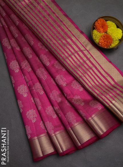 Semi raw silk saree pink with allover butta prints and zari woven border