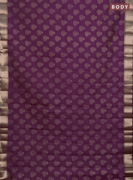 Semi raw silk saree purple with allover butta prints and zari woven border