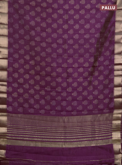 Semi raw silk saree purple with allover butta prints and zari woven border