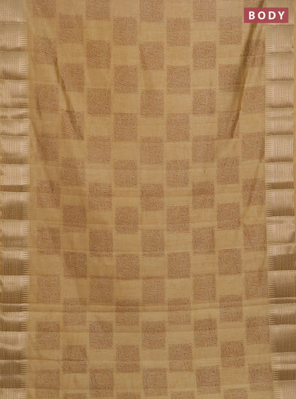 Semi raw silk saree sandal with allover box type butta prints and zari woven border