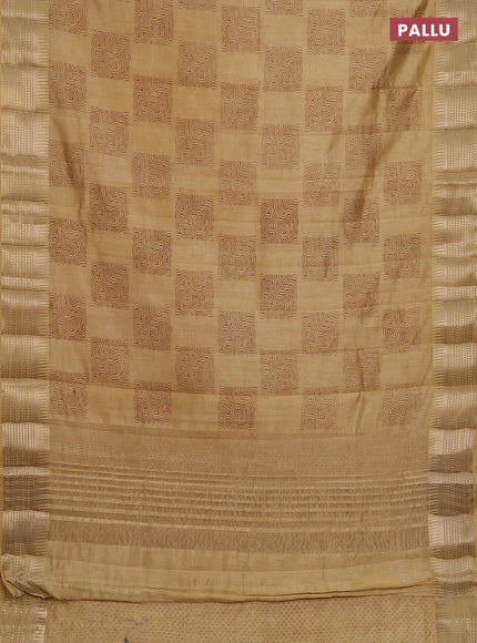 Semi raw silk saree sandal with allover box type butta prints and zari woven border
